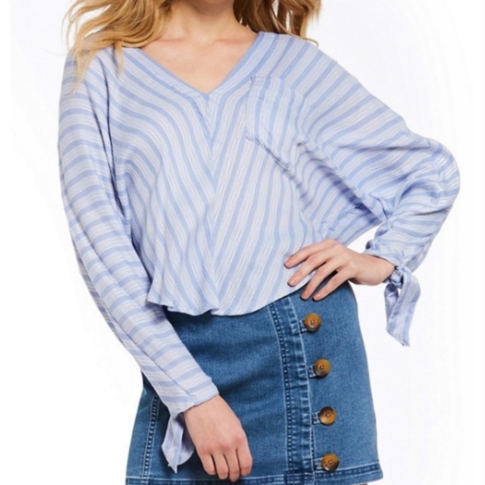 Free People Tie Sleeve Pinstripe Dolman Blouse sm
